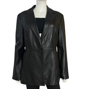 Elegant Black Leather Blazer for Women